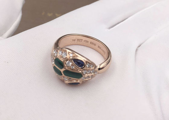 Blaue Sapphire Eyes 0,21 Gold Diamond Ring With Malachite des Karat-18K