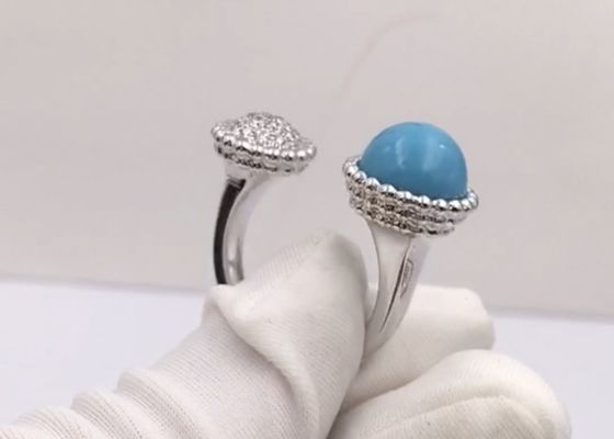 Elegantes einzigartiges 18K Gold mit veränderbarer Länge Diamond Ring With Turquoise